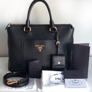*SOLD* Prada Zip Tote Satchel in Black Leather GHW